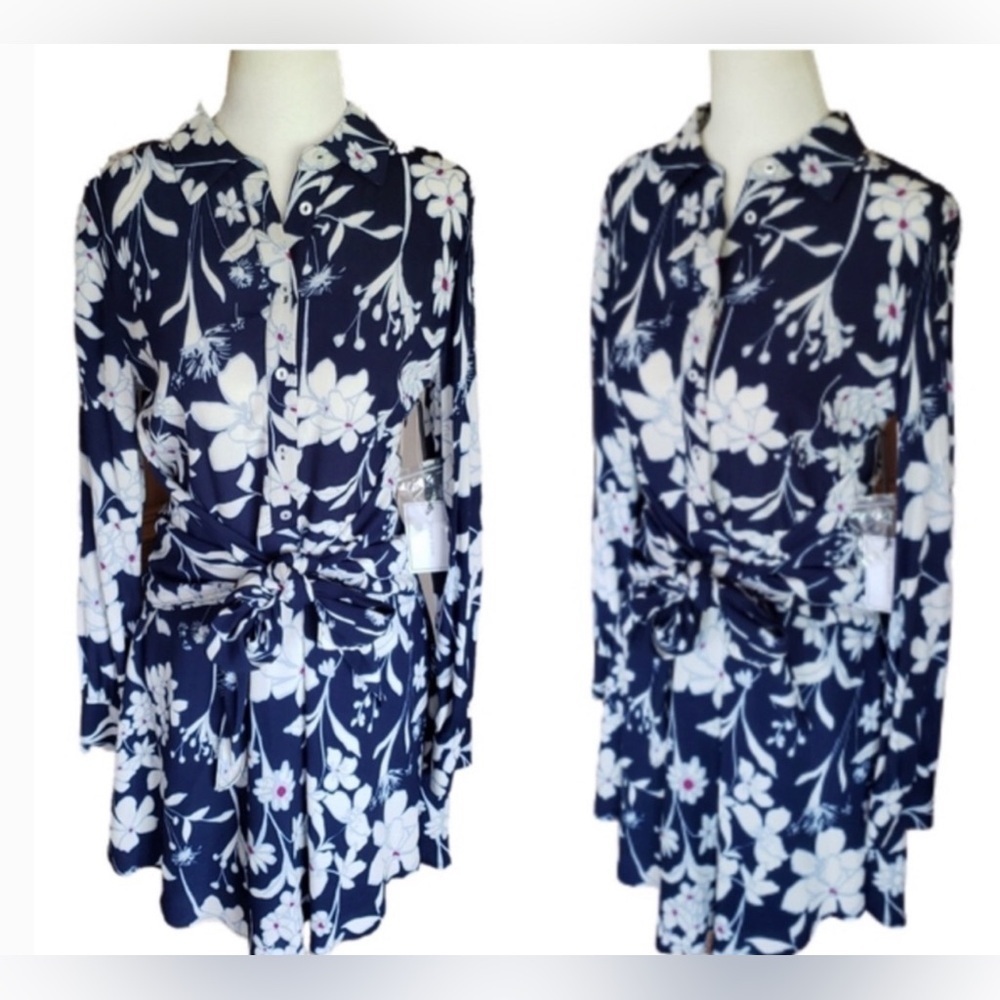 1 STATE SHIRT DRESS FLORAL PRINT TIE IN FRONT OR BACK. STYLISH, COMFORTABLE XL - Picture 3 of 12